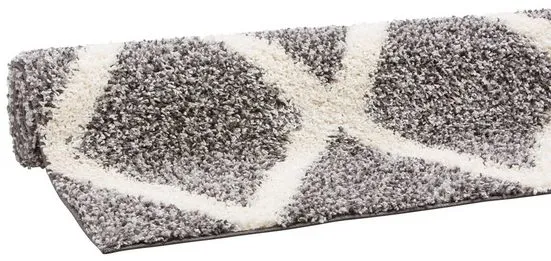 Covor Shaggy Linz cu fir lung pufos, alb cu gri, 80x150 cm