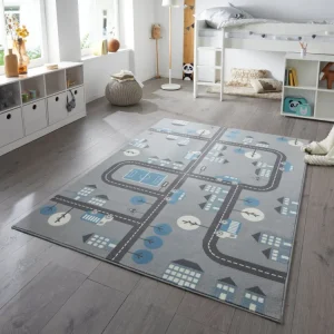 Covor »Town« pentru joaca, fonoabsorbant, albastru cu gri, 120x170 cm