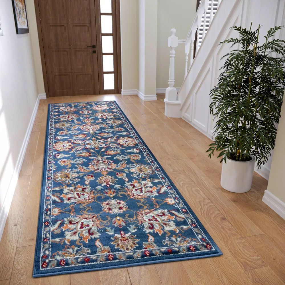 Covor traversa »Caracci« cu design oriental albastru, fire scurte, 80x240 cm