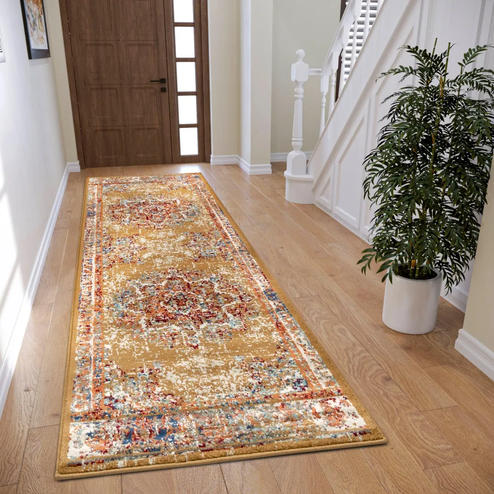 Covor traversa »Maderno« cu design oriental auriu, fire scurte 80x240 cm