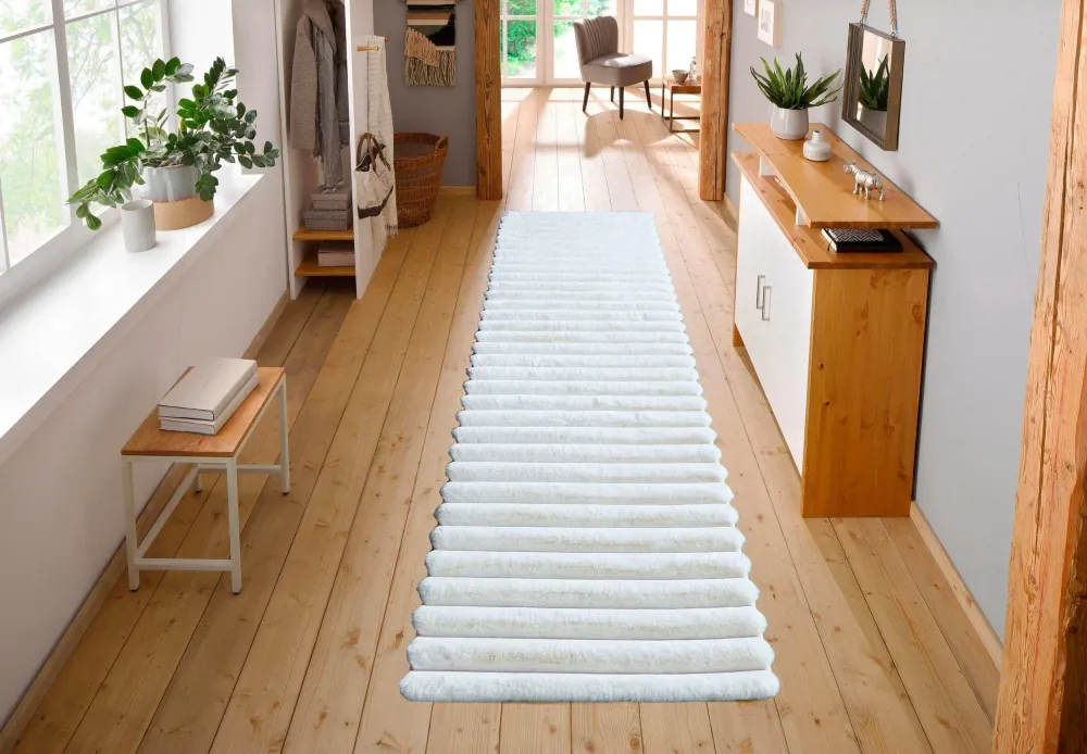 Covor traversa »Melanie« de blana sintetica cu model 3D alb, 67x230 cm
