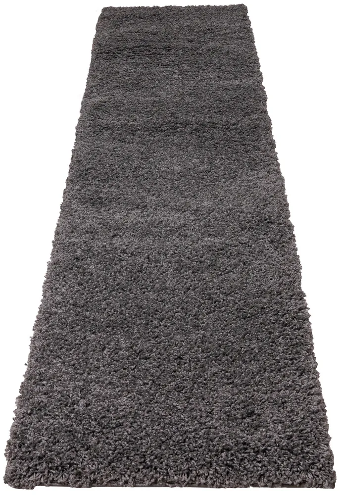 Covor traversa shaggy Viva cu fire lungi si pufos gri piatră, 90x250 cm