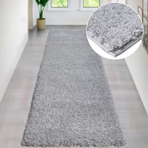 Covor traversa shaggy Viva cu fire lungi si pufos gri 80x300 cm