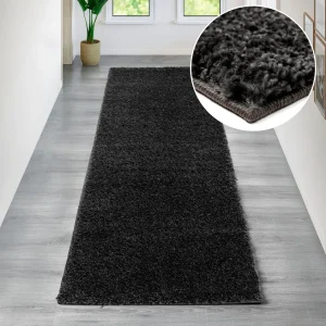 Covor traversa »Viva« cu fire lungi pufos gri inchis 80x300 cm