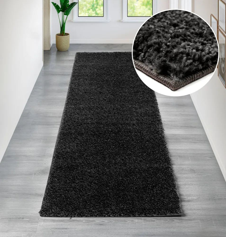 Covor traversa »Viva« cu fire lungi pufos gri inchis 80x300 cm