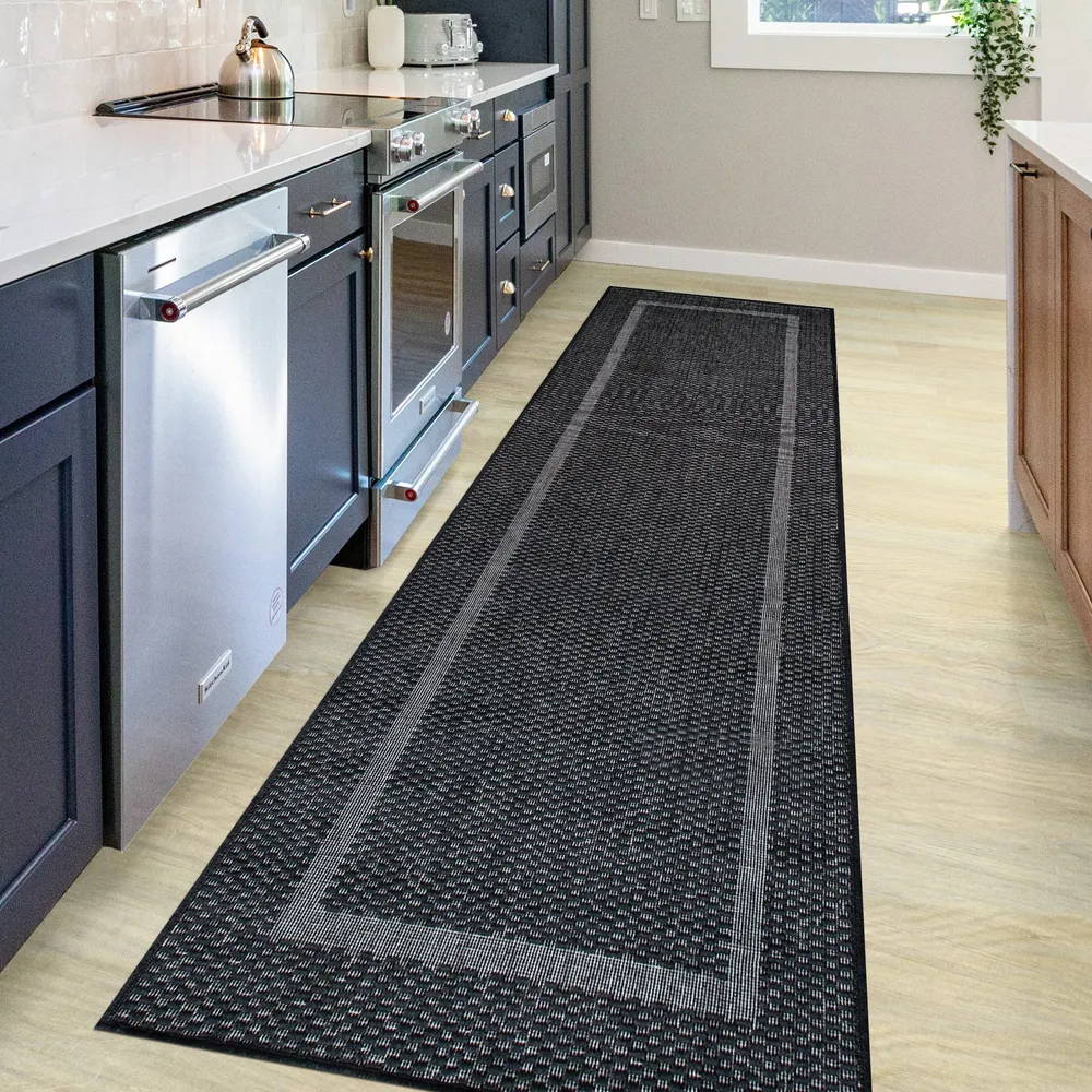 Covor Venice cu tesatura plata, aspect de sisal negru 80x250 cm