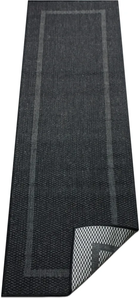 Covor Venice cu tesatura plata, aspect de sisal negru 67x230 cm