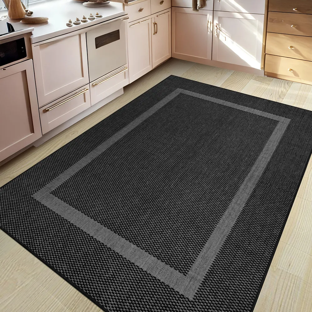 Covor Venice cu tesatura plata, aspect de sisal negru 80x150 cm