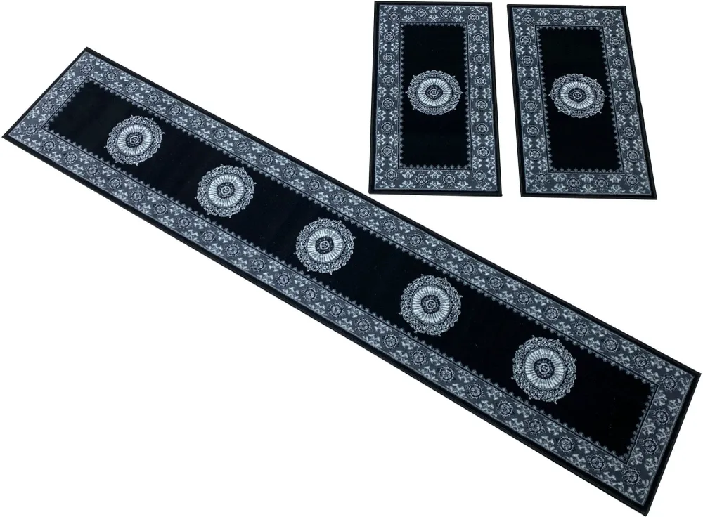 Set 3 covoare pentru dormitor »Shari« cu model oriental negru