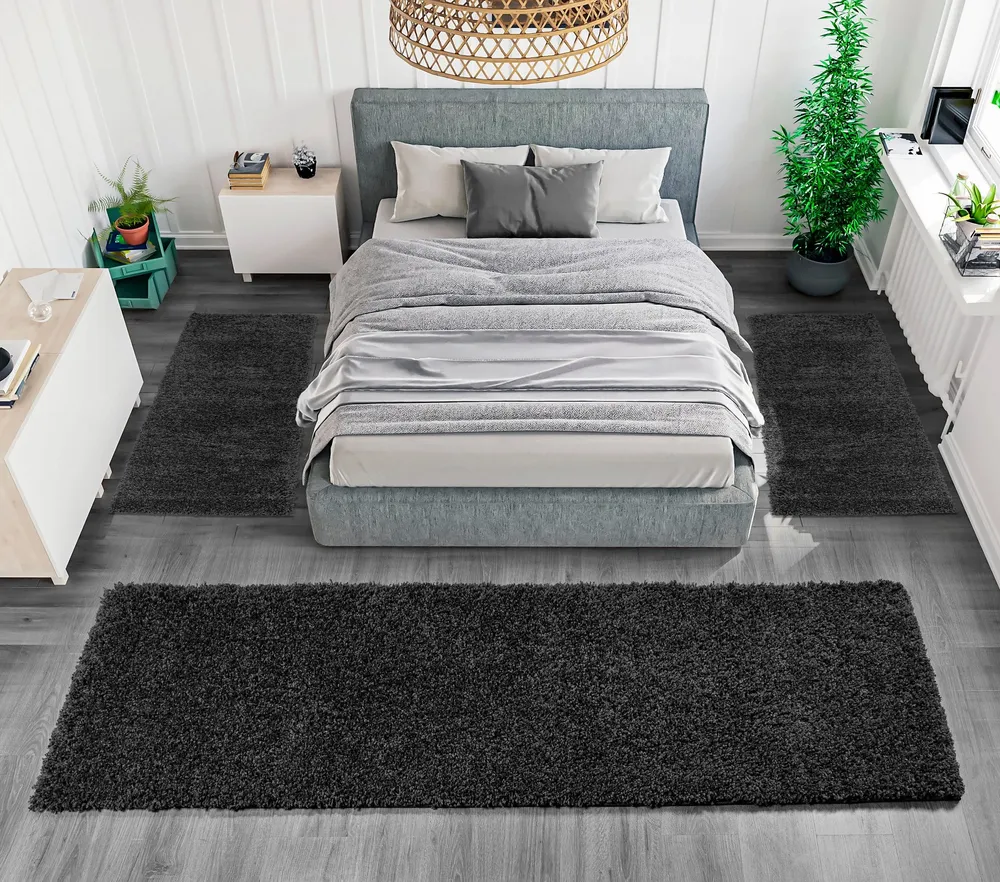 Set 3 covoare pentru dormitor »Viva« cu fir lung negru, 70 cm latime
