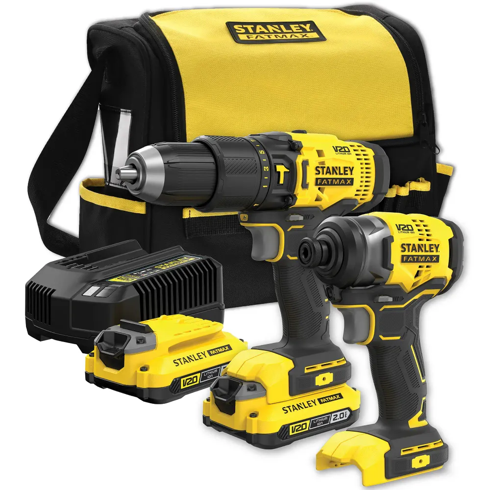 Kit Stanley SFMCK465D2S-QW 18V 2Ah - percutor găurit fără fir, șurubelniță cu impact fără fir, 2 baterii litiu de 2,0 Ah