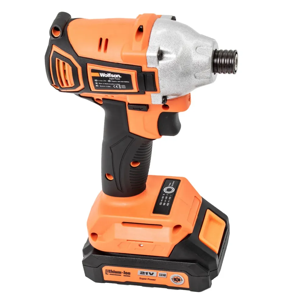 Masina de insurubat cu impact cu acumulator Wolfson - 21V-2.0Ah, 2 acumulatori, Hex 1/4 - RESIGILAT