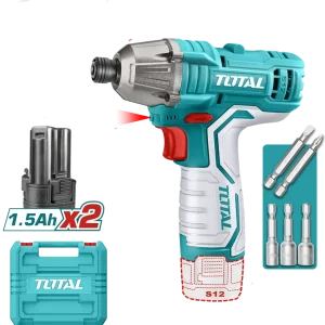 Masina de insurubat cu impact TOTAL, acumulator 12V-1.5Ah Li-Ion, HEX 1/4" (include 2 acumulatori)