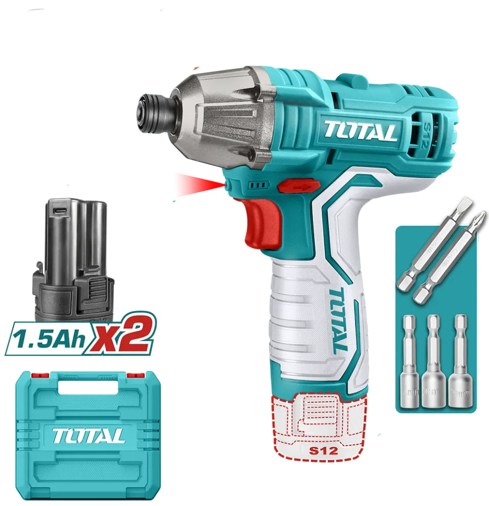 Masina de insurubat cu impact TOTAL, acumulator 12V-1.5Ah Li-Ion, HEX 1/4" (include 2 acumulatori)