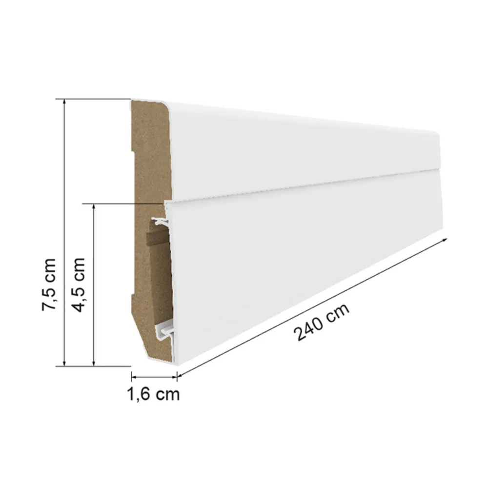 Plinta MDF Estilo 75 Alb 2.4 E301, 1 buc