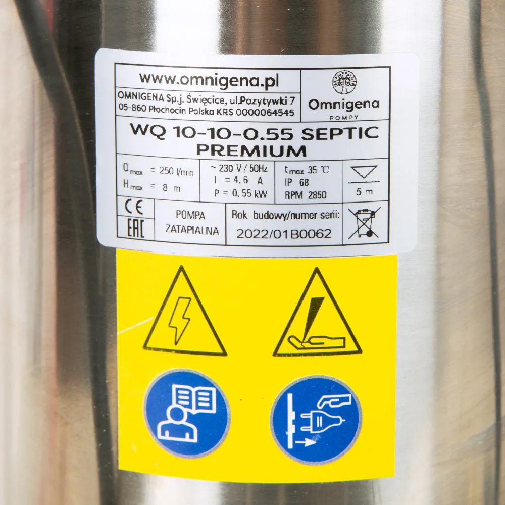 Pompa apa murdara Omnigena WQ 10-10-0.55 SEPTIC, 0.55kW, debit 250l/min, H refulare 8m, submersibila