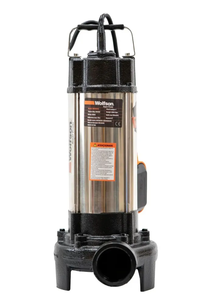 Pompa submersibila apa murdara cu tocator si flotor Wolfson WQW-1500D-F PRO, 1500 W, 25 mc/h, 2" + furtun 20m + cuple