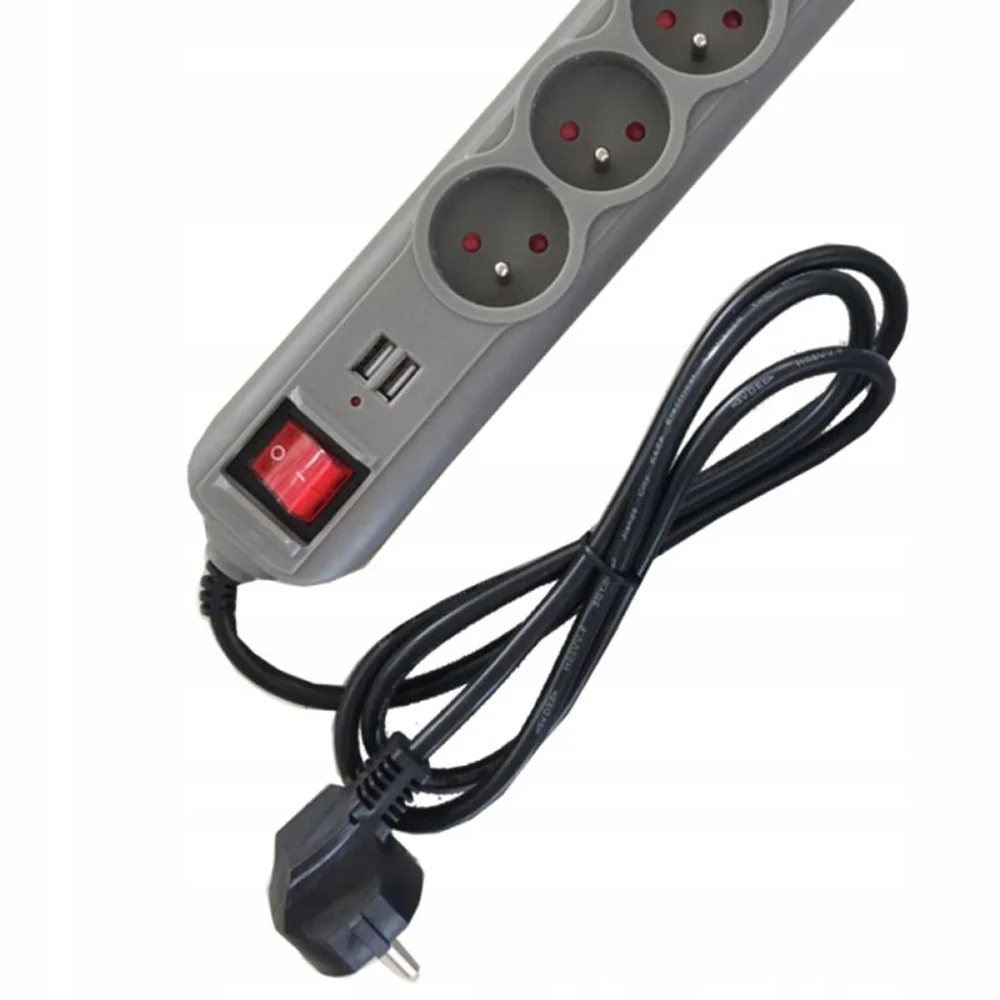 Prelungitor electric cu intrerupator Kraft&Dele KD4034, 5 prize, 2 mufe USB, 3m