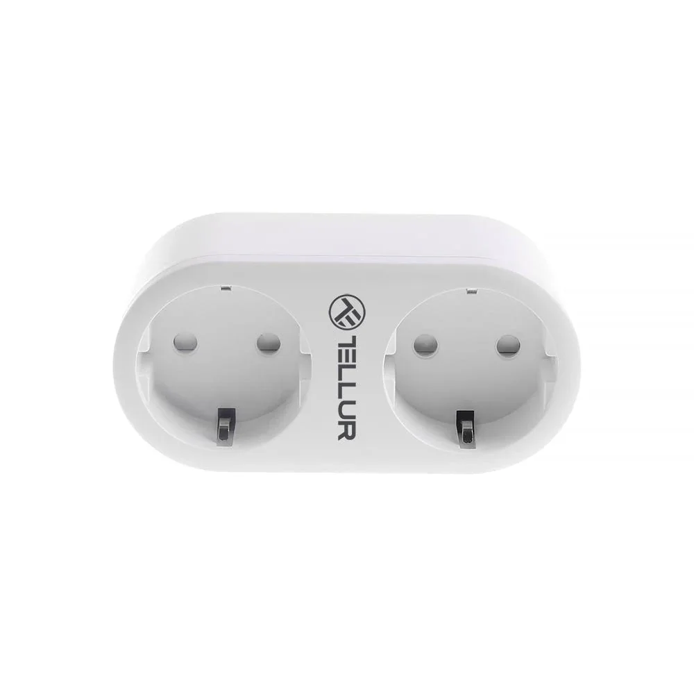 Priza Smart Tellur WiFi, 2 Porturi Schuko, 3680W, 16A, Monitorizarea Energiei, Alb