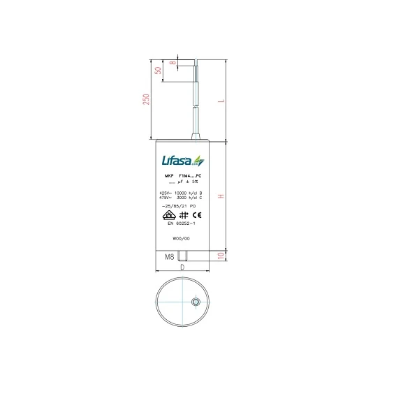 Condensator pentru motor, cu cablu, 80μF, Lifasa 32-122