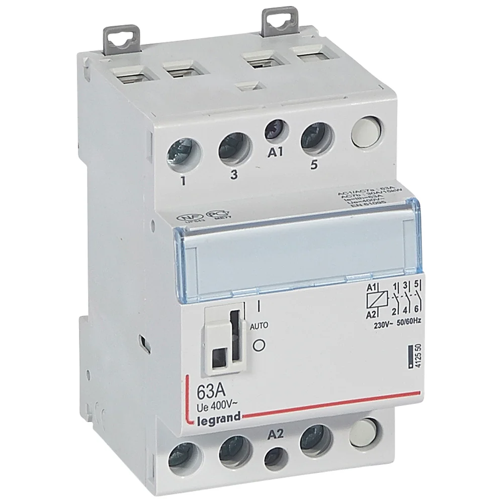 Contactor cu montaj pe sina DIN, tripolar, 3 module, 230V, 3ND, 63A, CX³ Legrand 412550