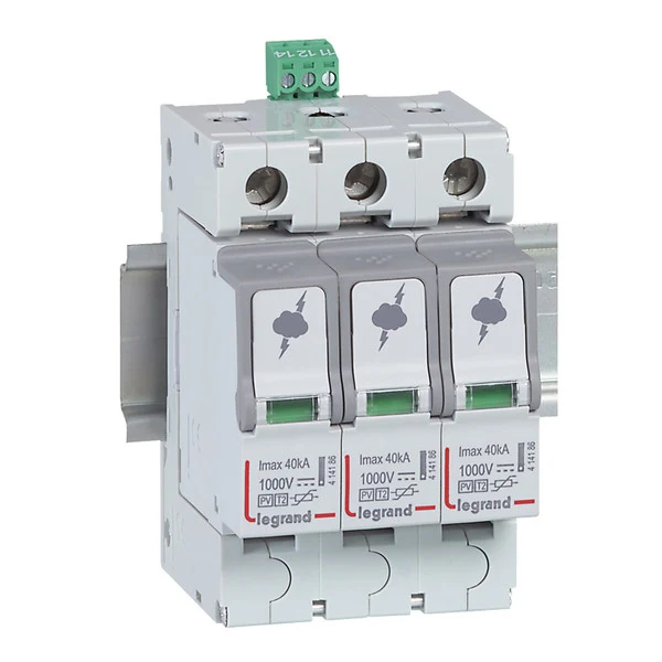Dispozitiv de protectie la supratensiune PV, T2, 3P, 40kA, 600V, 3 module, Legrand 414155