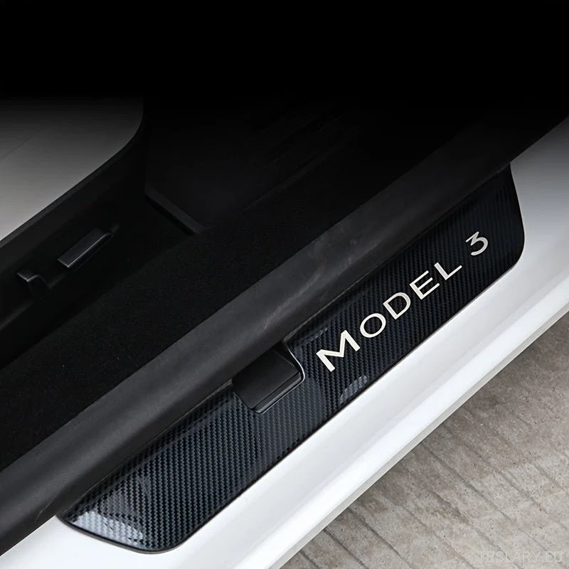 Tesla Model 3+ Highland Edition - Protectoare de pervaz pentru uși cu model de fibră de carbon