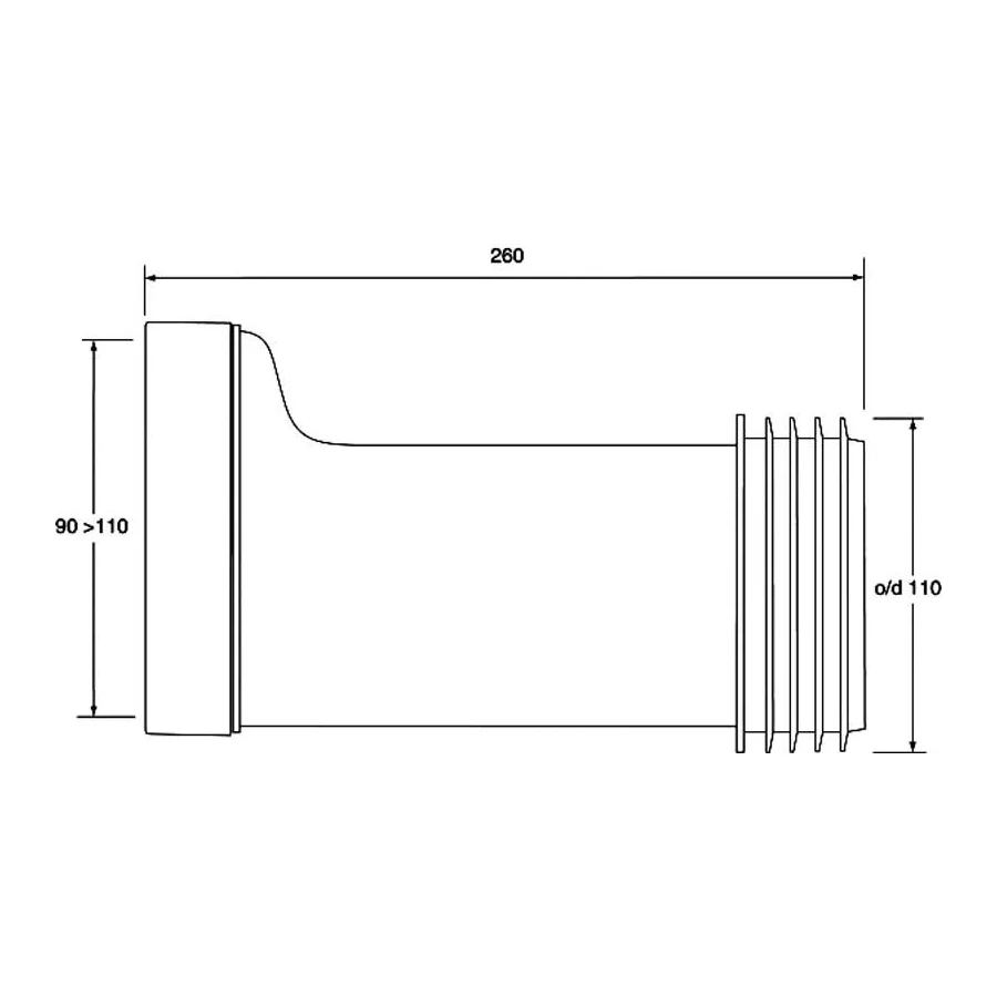 Racord WC McALPINE Ø100 mm+ DN100 (Ø100 mm), L=260 mm fix