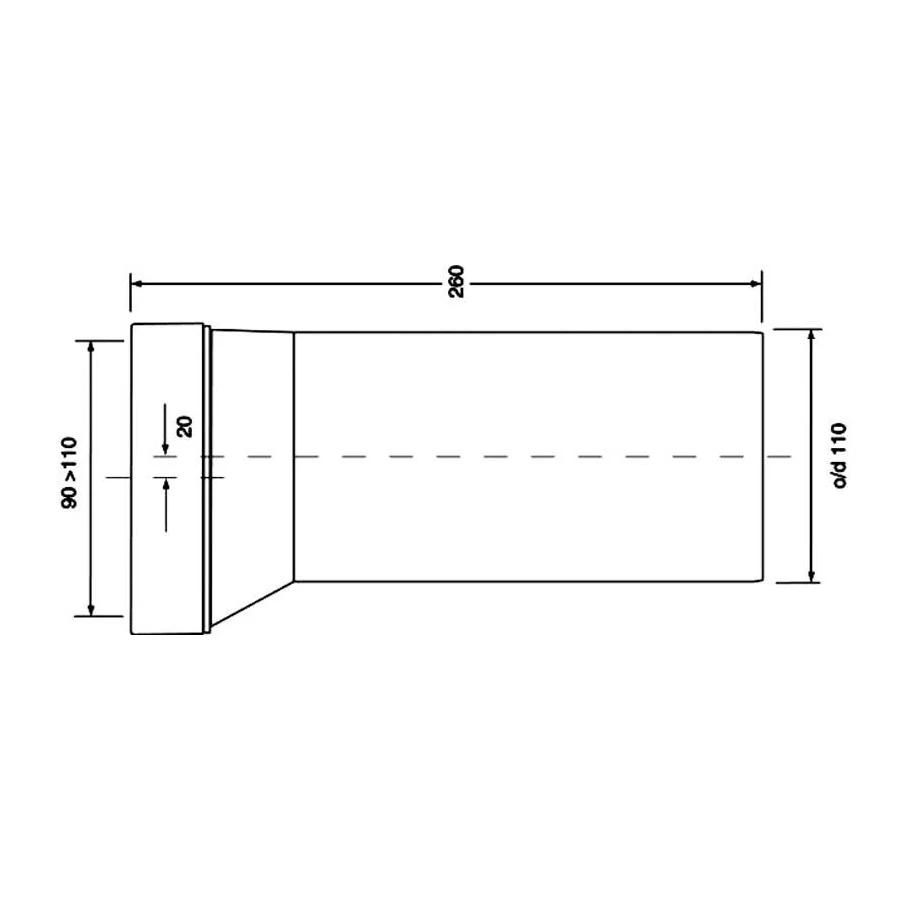 Racord WC McALPINE excentric DN100/Ø110, L = 260 mm, cu deviatie
