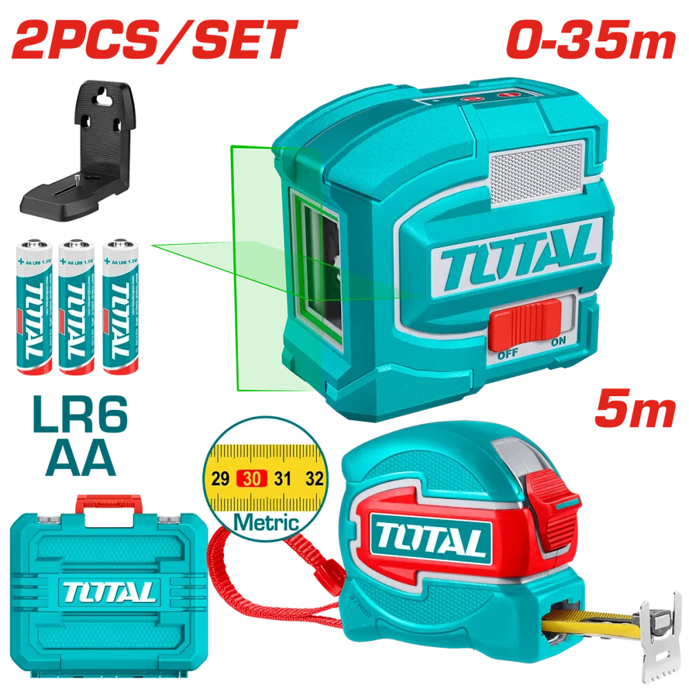 Kit TOTAL Nivela laser verde 35 m cu Ruleta 5 m