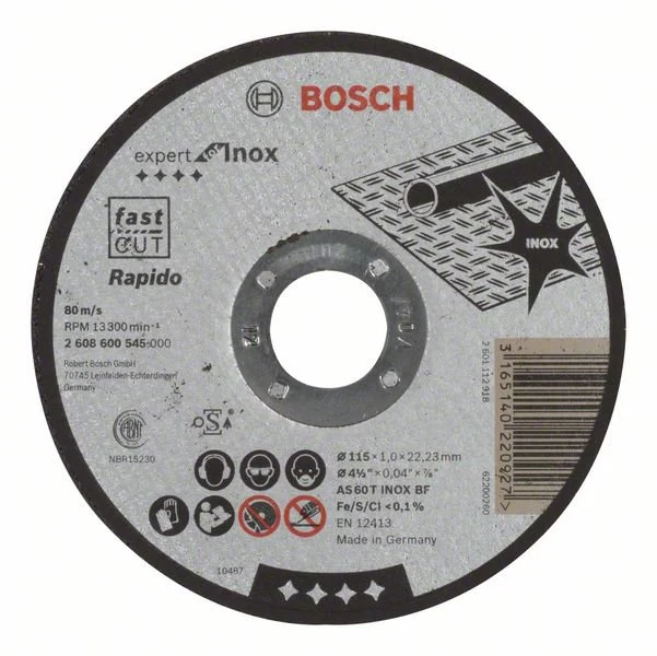 Disc de taiere pentru inox, 115x1mm, Bosch 2608600545