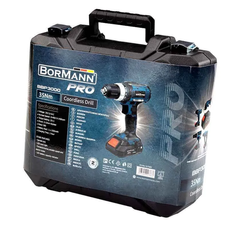 Masina de gaurit Bormann Pro 20v, li-ion, 2 viteze-35nm- 1x1.5ah, cu valiza, model BBP3000