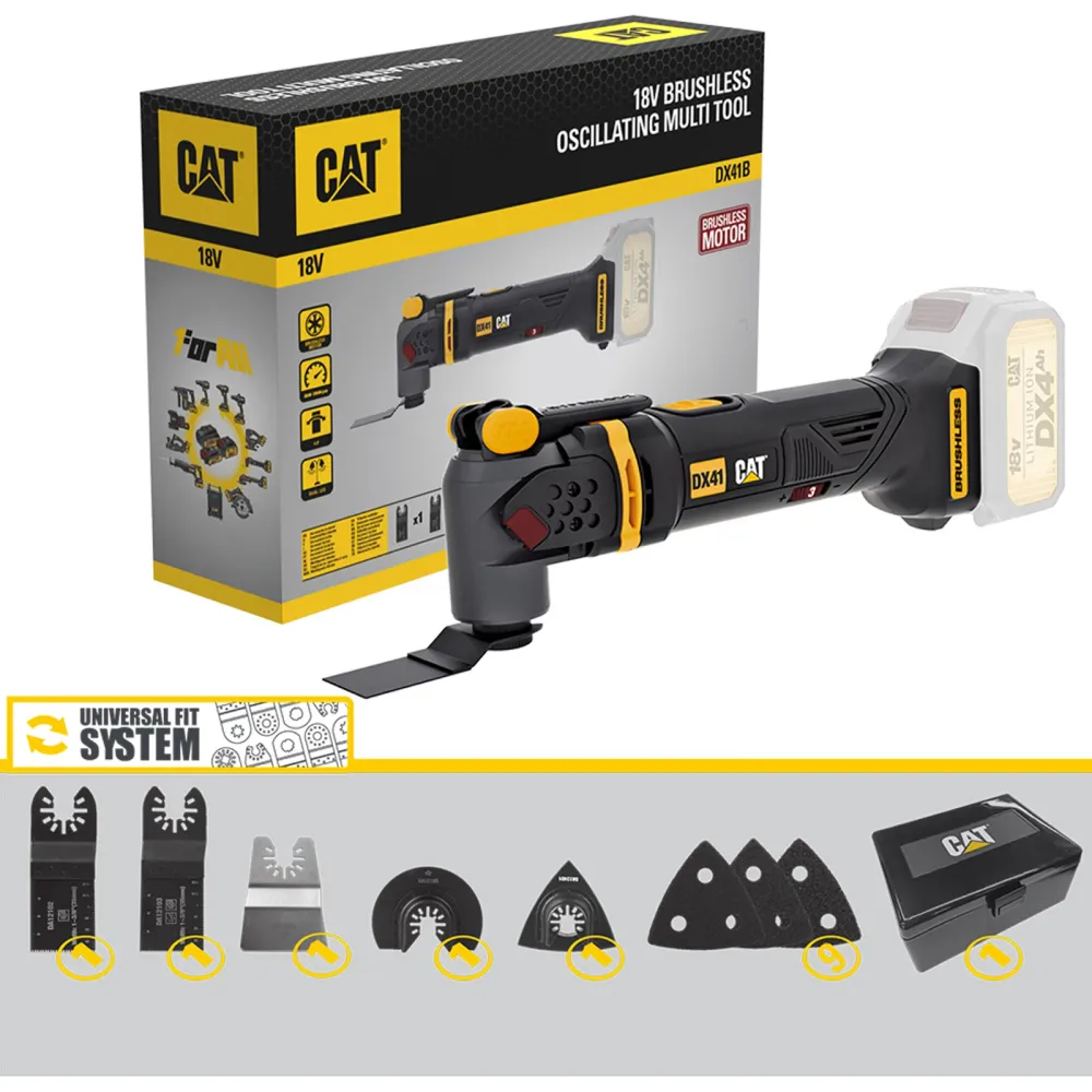 Masina multifunctionala oscilanta CAT, 18V (fara perii),fara acumulator si incarcator + 14 accesorii