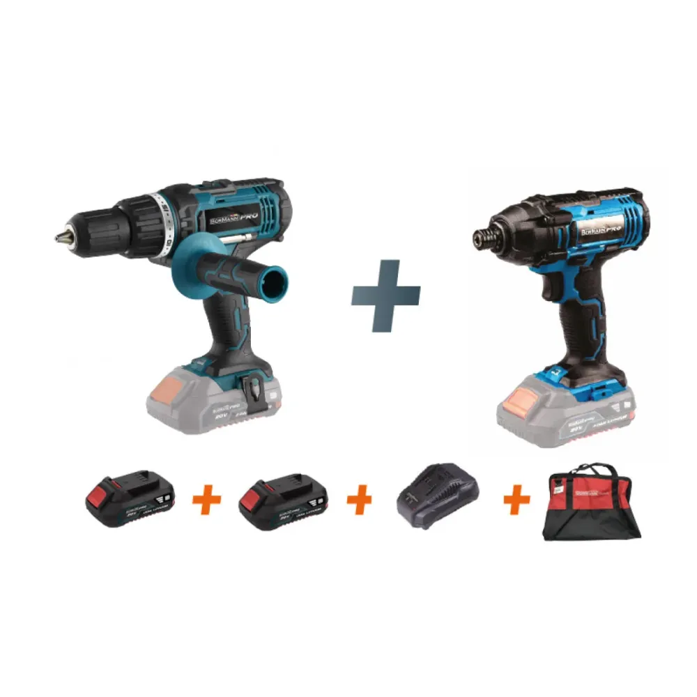 Set masina de gaurit BorMann PRO 20v, li-ion, 55nm si masina de insurubat cu impact BorMann PRO 20v, li-ion, 2 viteze-180n...