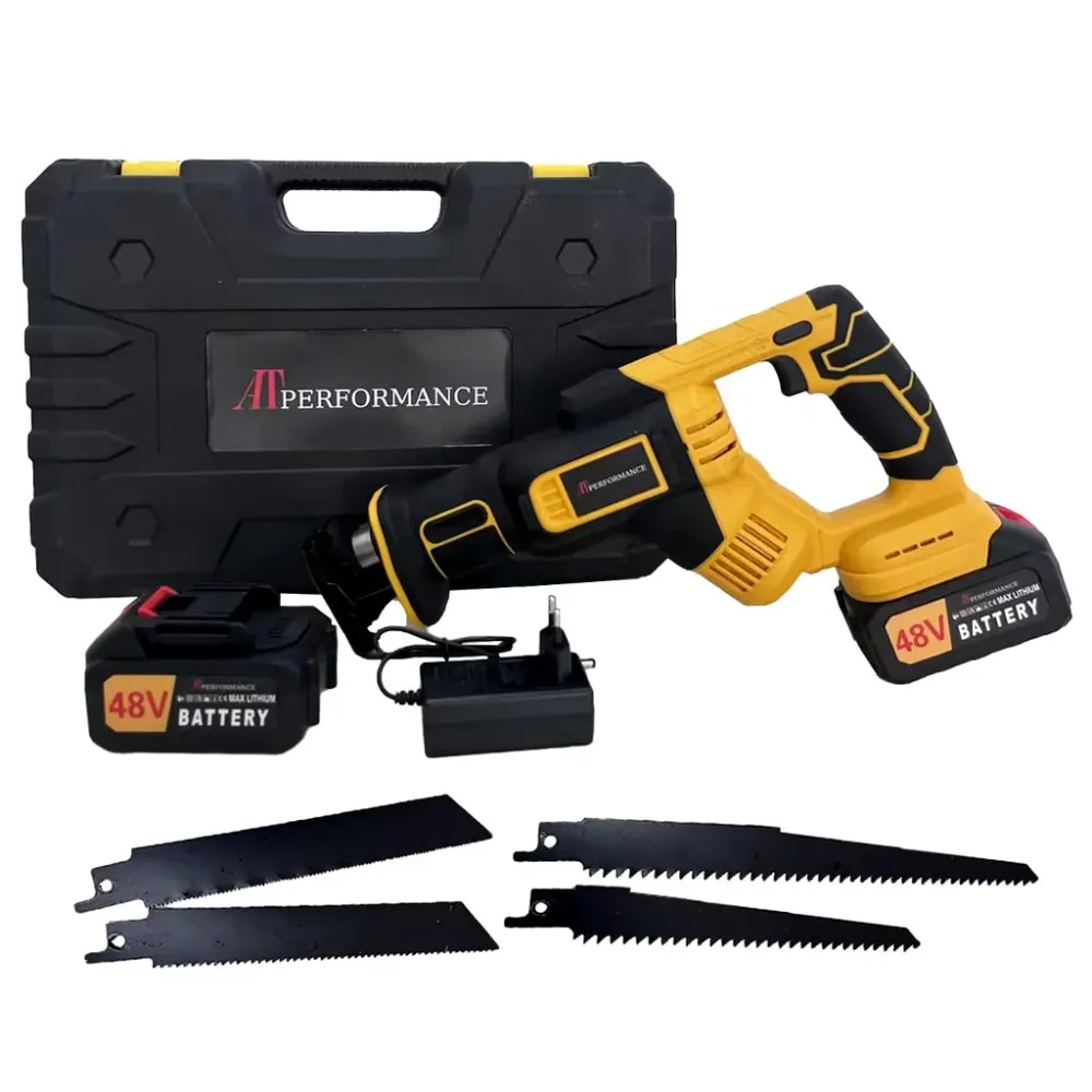 Fierăstrău Sabie Fără Fir AT Performance 48V, 3000 RPM, 2 Acumulatori, Set Lame Inclus, pentru Lemn, Metal și PVC