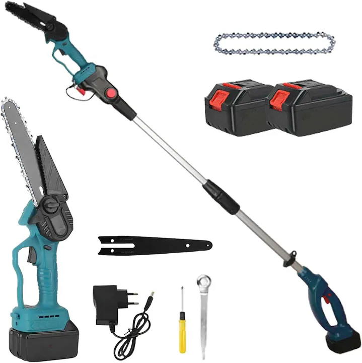 Kit Gradina 2 1: Mini Drujba cu Tija Telescopica si Foarfeca Electrica | 2 Acumulatori 48V