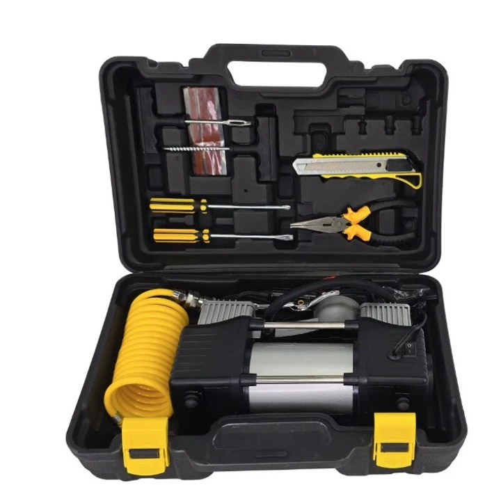 Kit Reparație Pană și Compresor Auto 12V Lider, 2 Cilindri, 70L/min, 150 PSI, cu Lanternă