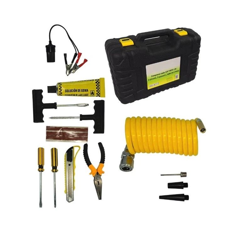 Kit Reparație Pană și Compresor Auto 12V Lider, 2 Cilindri, 70L/min, 150 PSI, cu Lanternă