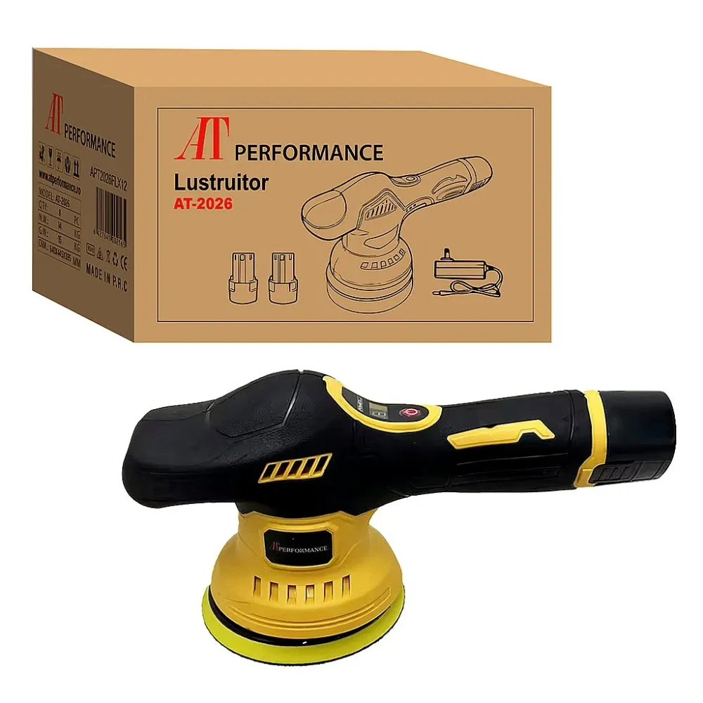 Mașă de Polish Auto Fără Fir AT Performance, 2 Acumulatori, 2800–5500 RPM, 125–150 mm, Profesională pentru Detailing