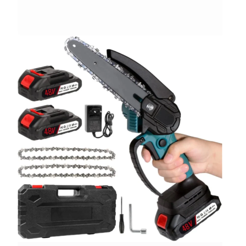 Mini Drujbă / Fierăstrău Fără Fir cu Lamă de 8 inch, 1280W, 2 Acumulatori 48V, Kit Complet cu Ungere Automată