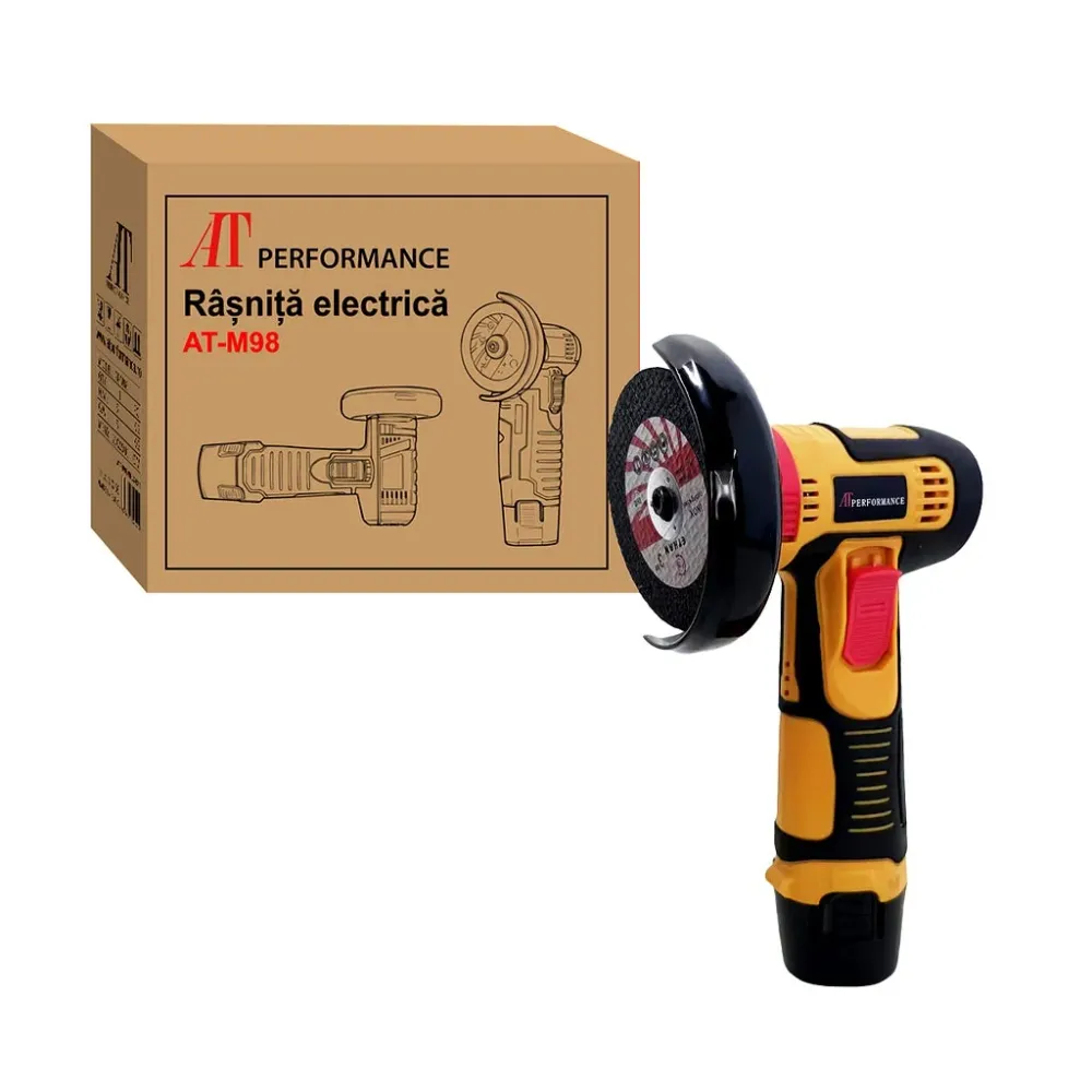 Mini Polizor Unghiular Fără Fir AT Performance 12V, 19500 RPM, 2 Acumulatori, 6 Discuri, Compact și Puternic