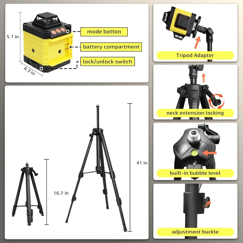 Nivel Laser 4D Profesional, 16 Linii, IP54, Telecomanda Inclusa, Raza 25m, Autonivelare
