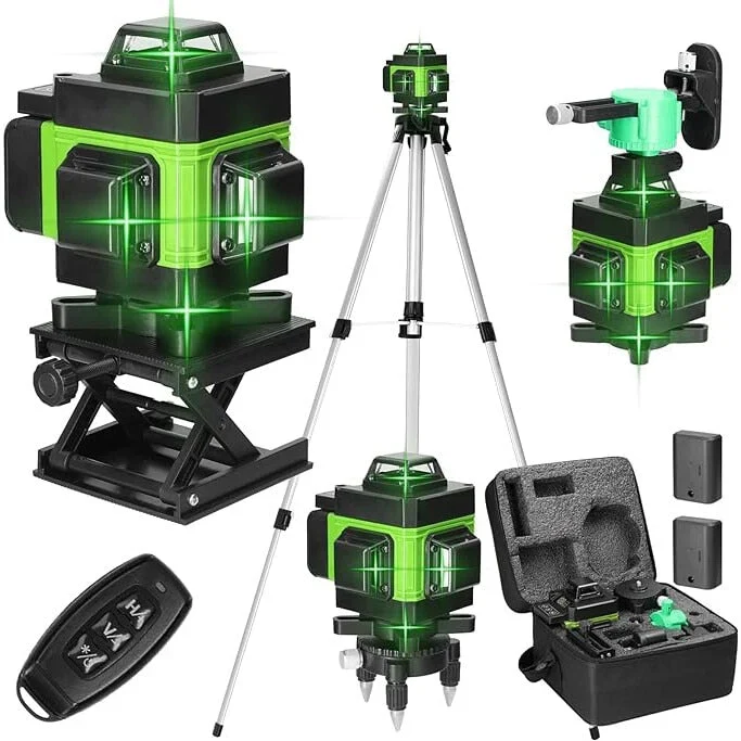 Nivela Laser 4D cu 16 Linii – Autonivelare, Telecomandă, Lumină Verde și Trepied Inclus | Laser Profesional pentru Constru...