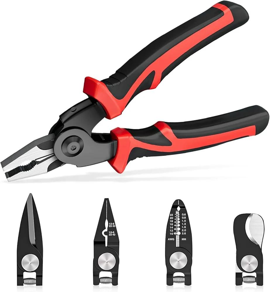 Set Cleste Multifunctional 5 1 cu Capete Interschimbabile, Patent, Dezizolator, Taietor Cablu, Sertizor, Foarfeca Tabla