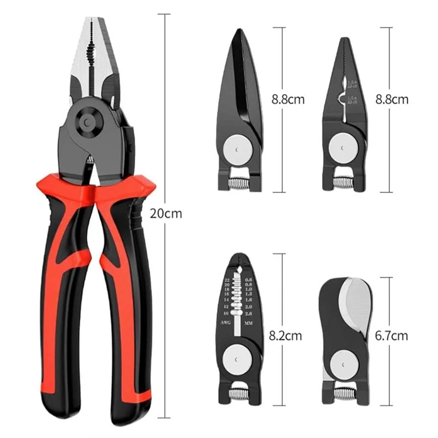 Set Cleste Multifunctional 5 1 cu Capete Interschimbabile, Patent, Dezizolator, Taietor Cablu, Sertizor, Foarfeca Tabla