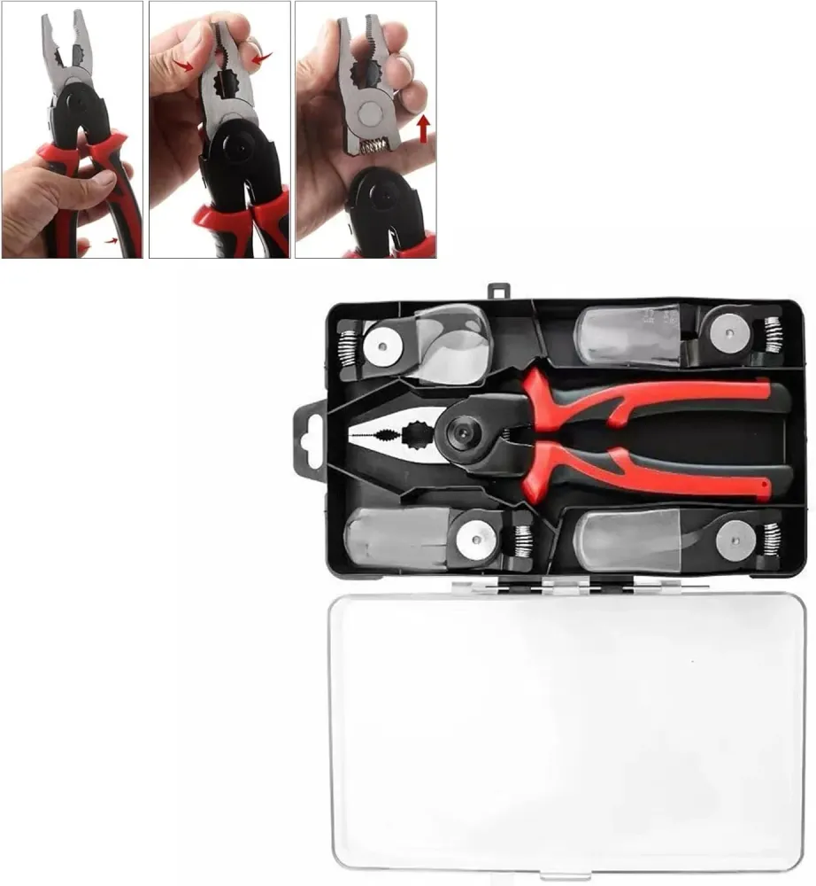 Set Cleste Multifunctional 5 1 cu Capete Interschimbabile, Patent, Dezizolator, Taietor Cablu, Sertizor, Foarfeca Tabla