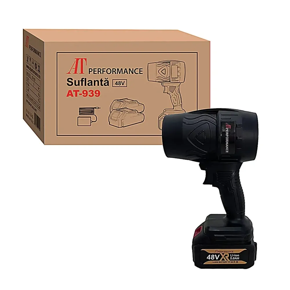 Suflantă Electrică Portabilă 48V AT Performance AT-939 cu 2 Baterii Li-Ion 5.0Ah și Încărcător