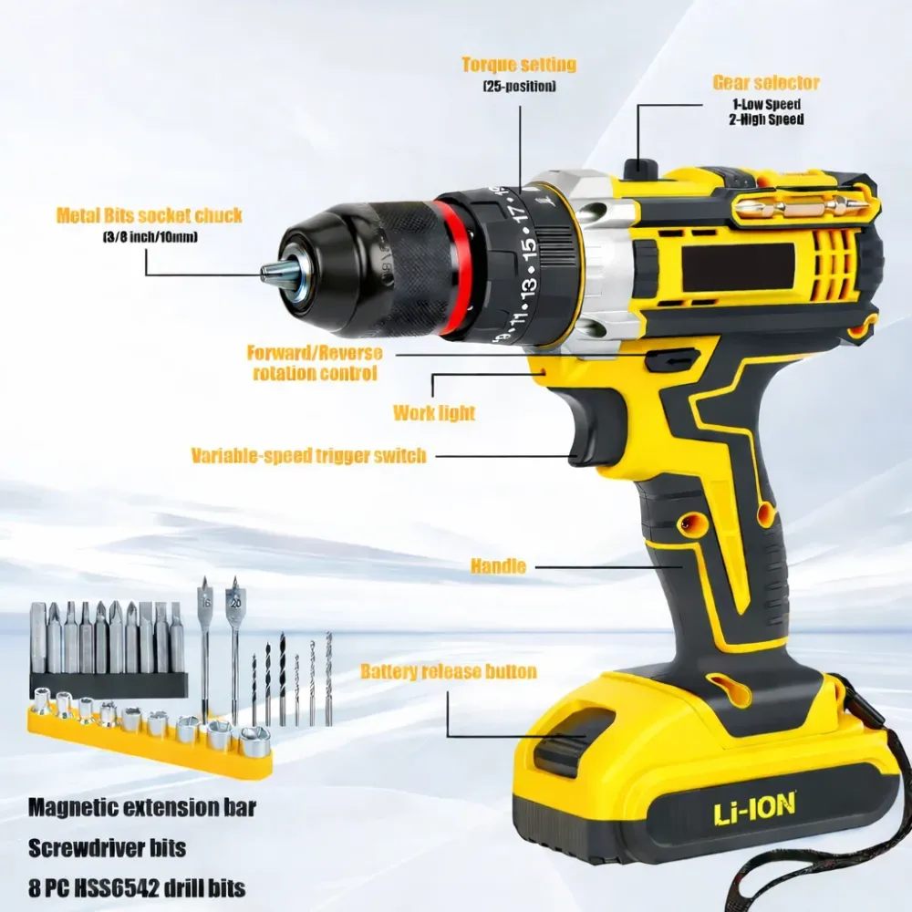 Trusa Bormașă cu Percuție 48V PJA , 2 Acumulatori / 1350 RPM , 45NM, 36 Accesorii, Valiză Profesională