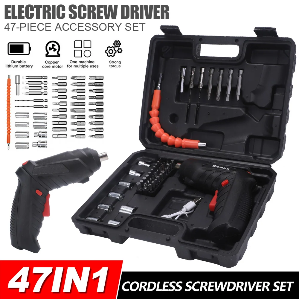 Șurubelniță Electrică Fără Fir 4.2V, 1500mAh, cu Set de 47 de Accesorii
