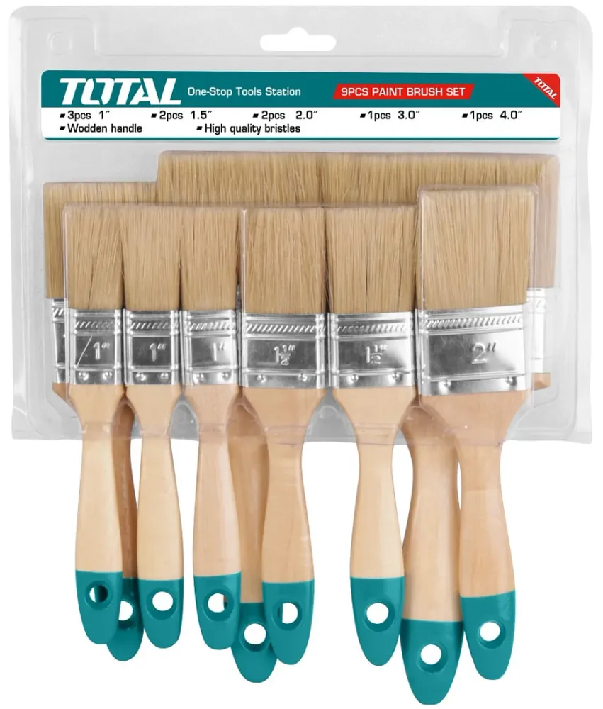Set 9 pensule pentru vopsit Total - Maner lemn